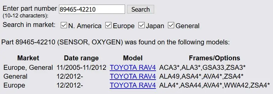 Кислородный датчик для TOYOTA RAV4 12-89465-42210 8946542210