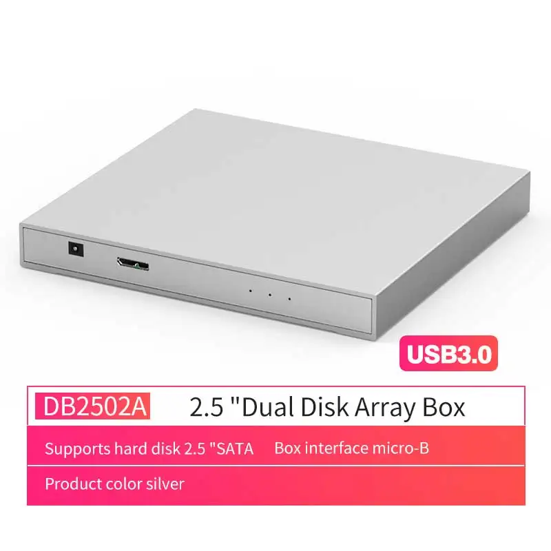 Blueendless алюминиевый чехол для жесткого диска 2," двойной диск массив коробка SATA к USB 3,0 внешний жесткий диск поддержка 20 ТБ жесткий диск - Цвет: DB2502A