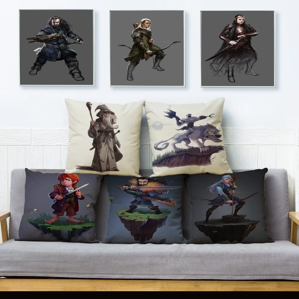 

Cute Cartoon The Hobbit Gandalf Print Gollum Throw Pillow Cover Textile Cushion Cover Linen Pillow Case Sofa Decor Pillows Case
