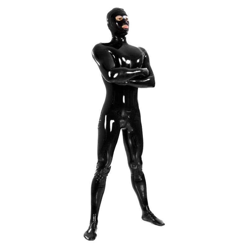 

Latex Mask Rubber Men Black Handsome Tight Suit Unique Fashion Bodysuit 0.4mm Size XXS-XXL