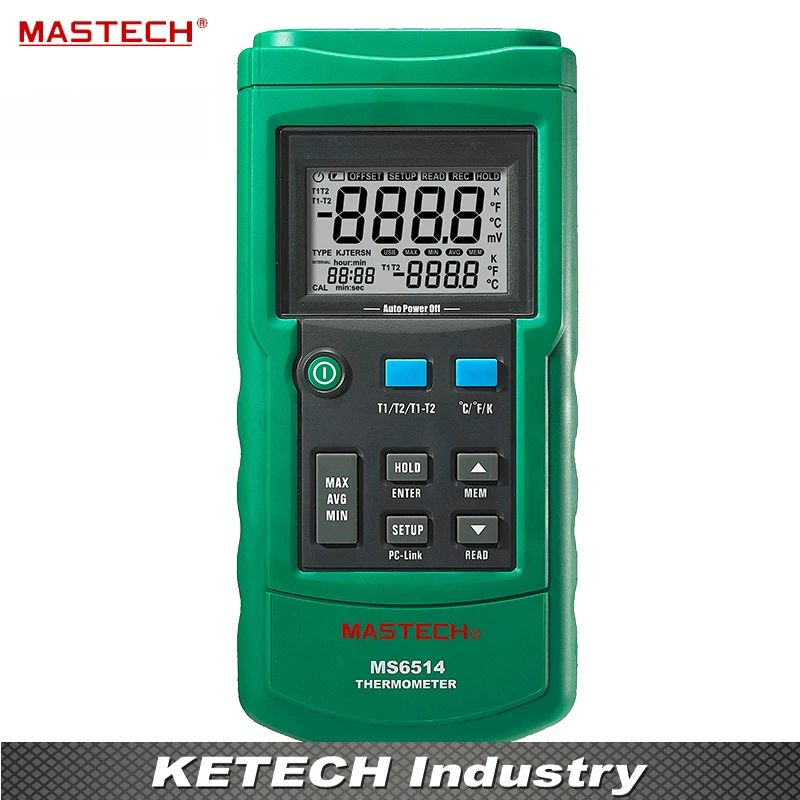 

Dual Channel Digital Thermometer Temperature Logger Tester USB Interface 1000 Sets Data KJTERSN Thermocouple MASTECH MS6514
