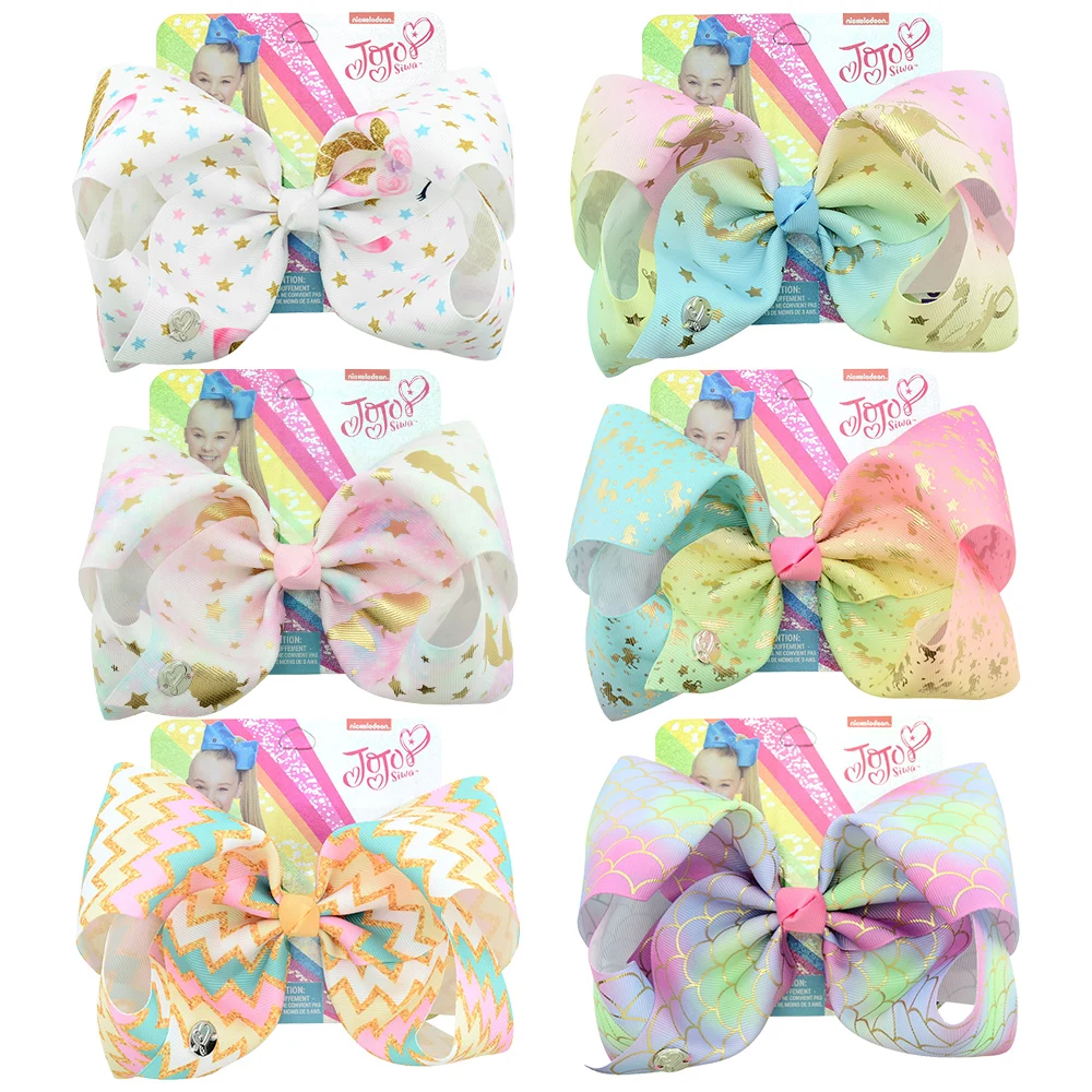

8 inch Oversized JOJO Ribbon Hair Clips Boutique Bows For Girls Star Mermaid Fish Scales Zigzag Print Fabric Bows Girls Hairpins