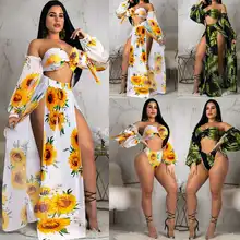 Новинка, сексуальный женский купальник, высокая талия, комплект бикини, пуш-ап, бюстгальтер, купальник, цветочный принт, оборки, пляжная одежда, купальник, юбки, накидка