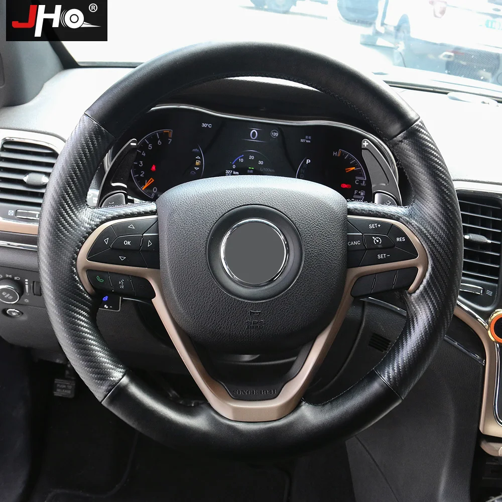 

JHO Hand-stitched Steering Wheel Cover For 2014-2018 Jeep Grand Cherokee 2015 2016 2017 DIY Sewing Faux Leather Car Accessories