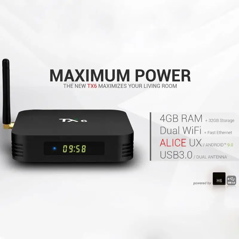 TX6 Android 9,0 умные телевизоры коробка Allwinner H6 4 ядра г + 32 ГБ 2,4 5 Dual Band Wi Fi BT 4,1 Декодер каналов кабельного телевидения Media Player