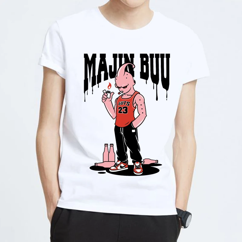 

KMOGOER Funny Streetwear Majin Buu Men's Summer Cotton O-Neck T-Shirt 3D Print Dragon Casual Short Sleeve Men Harajuku T Shirt