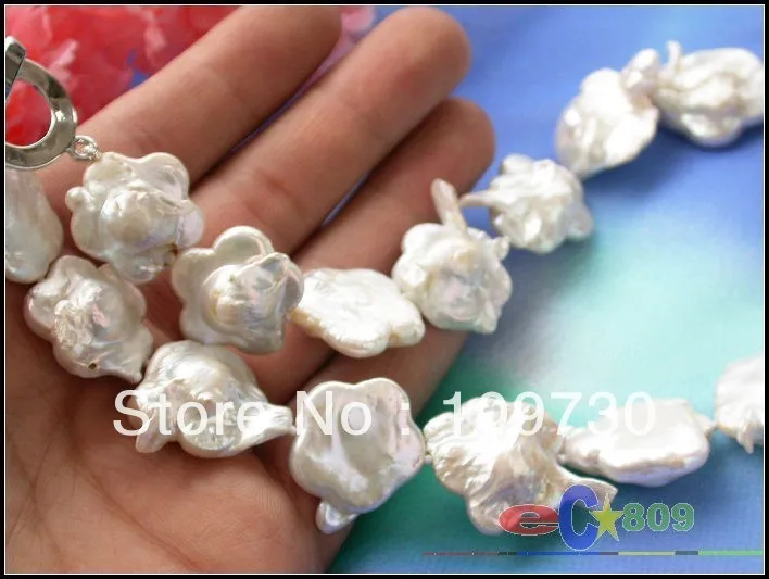 

Jewelry 00317 16.5" 30mm BAROQUE Plum flower WHITE KESHI REBORN PEARL NECKLACE