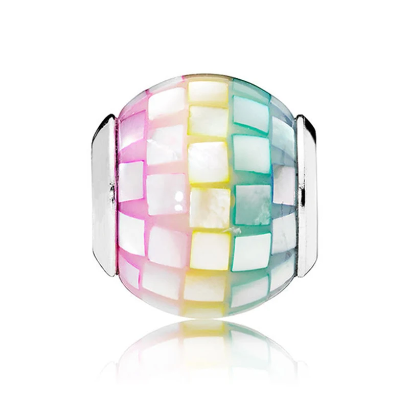 

2018 NEW 100% 925 Sterling Silver Multi-Color Mosaic Charm Multi-Colored CZ Bead DIY Bracelet Fashion Original Women Jewelry