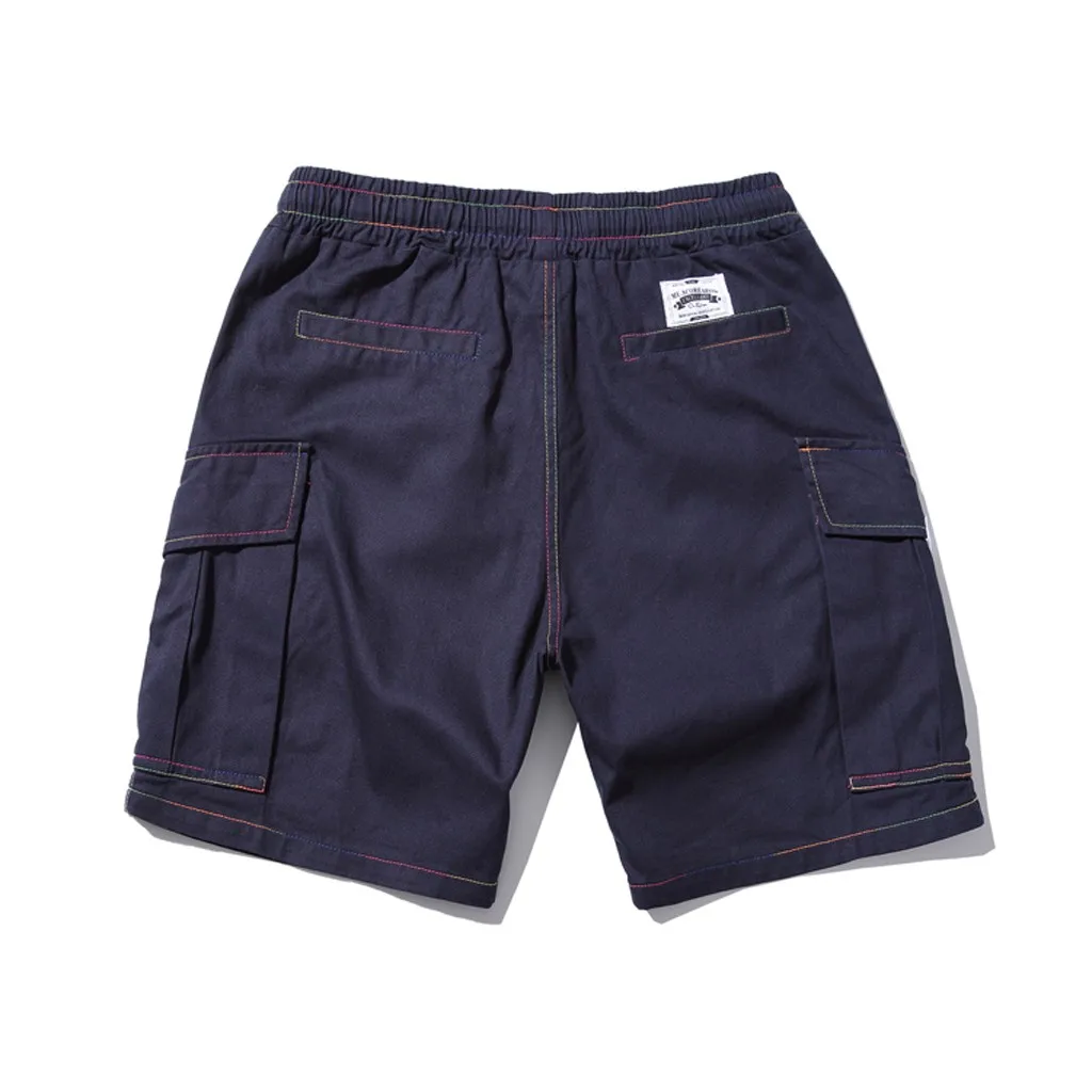 Лето Осень мужские короткие Стиль карманные Короткие брюки повседневные однотонные Классический прямой крой брюки плюс размер L625