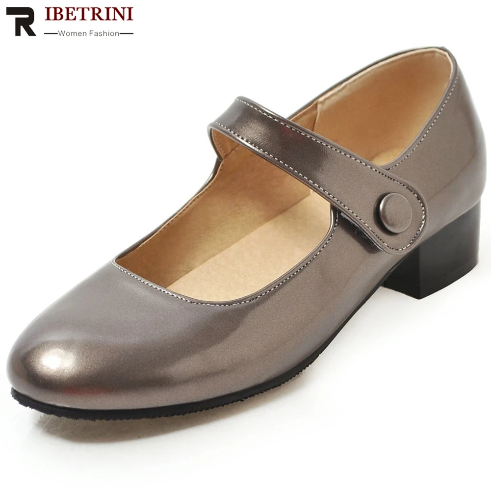

RIBETRINI New Fashion 2019 Plus Size 34-48 Mary Janes Pumps Woman Shoes Chunky Heels Platform Black Shoes Woman Pumps