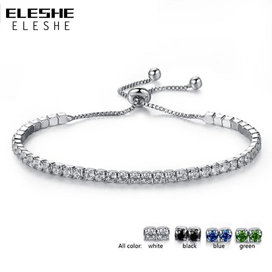 ELESHE 4 ألوان مكعب زركونيا سوار للتنس و أساور للنساء هدايا عيد الحب أزياء قابل للتعديل سوار المجوهرات
