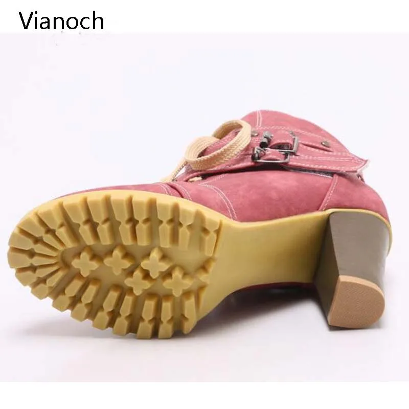 Vianoch/Новые Модные женские мотоциклетные ботильоны Зимние Туфли лодочки на