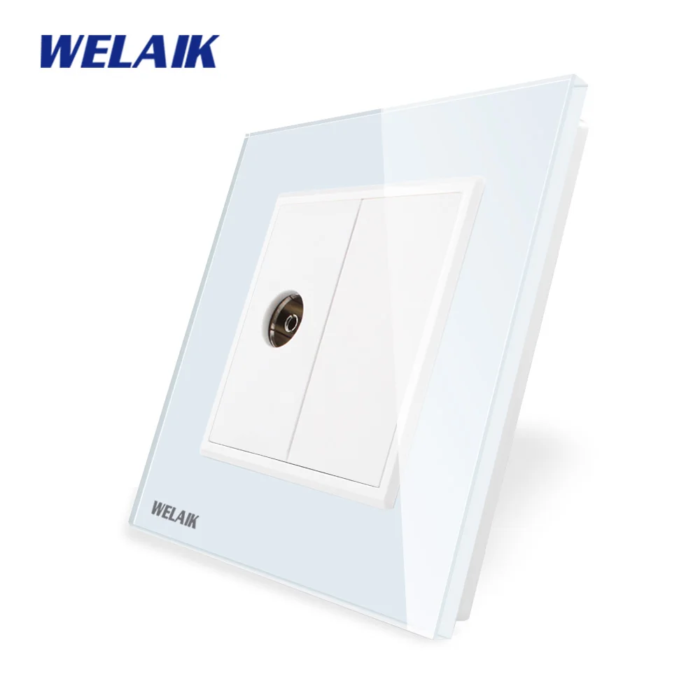 WELAIK Хрустальная панель 1 рамка европейская настенная розетка ТВ A18 TV W/B|glass socket eu|wall