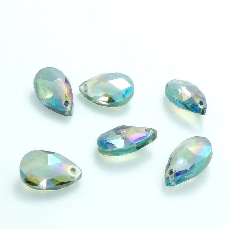 Оптовые много 5 шт граненые кристаллы в форме слезы бусины, Свободное ожерелье подвеска «сделай сам» 22 мм - Цвет: Transparent green