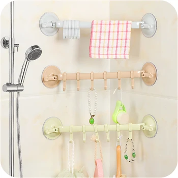 

Home Creative Wall - mounted Sucker bathroom shelf with 6 hooks Wall rack towel holder Hanging bathroom accessories