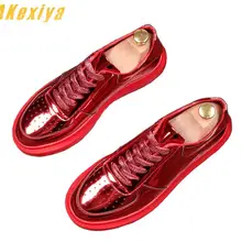 Дизайнерская мужская трендовая блестящая повседневная обувь на платформе с толстой подошвой золотого, красного и белого цветов; лоферы; Мужские модельные мокасины для прогулок; zapatos
