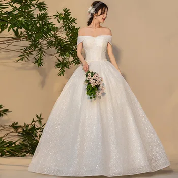 

2020 High Quality Bridal Dress Floor Length Ball Gown Simple Off The Shoulder Bride Wedding Dresses Robe De Mariee 05451