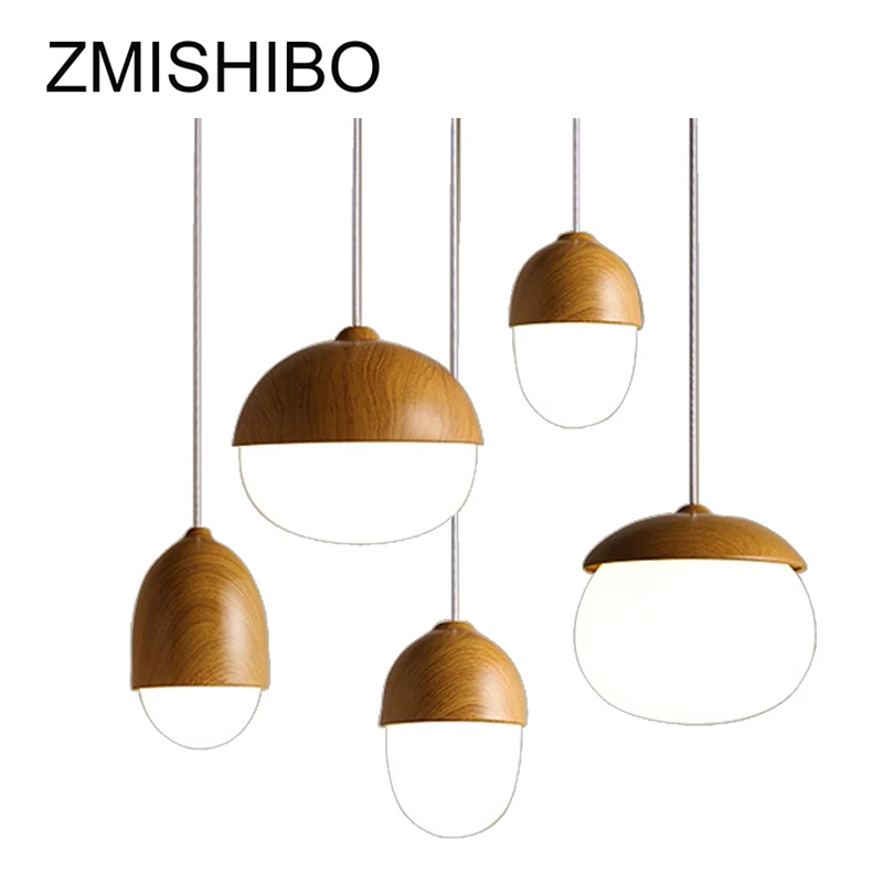 

ZMISHIBO Indoor Solid Wood Pendant Lamp Oak Fruit Shape Lights E27 Light Fixtures LED Vintage Cord Pendant Light For Dining Room