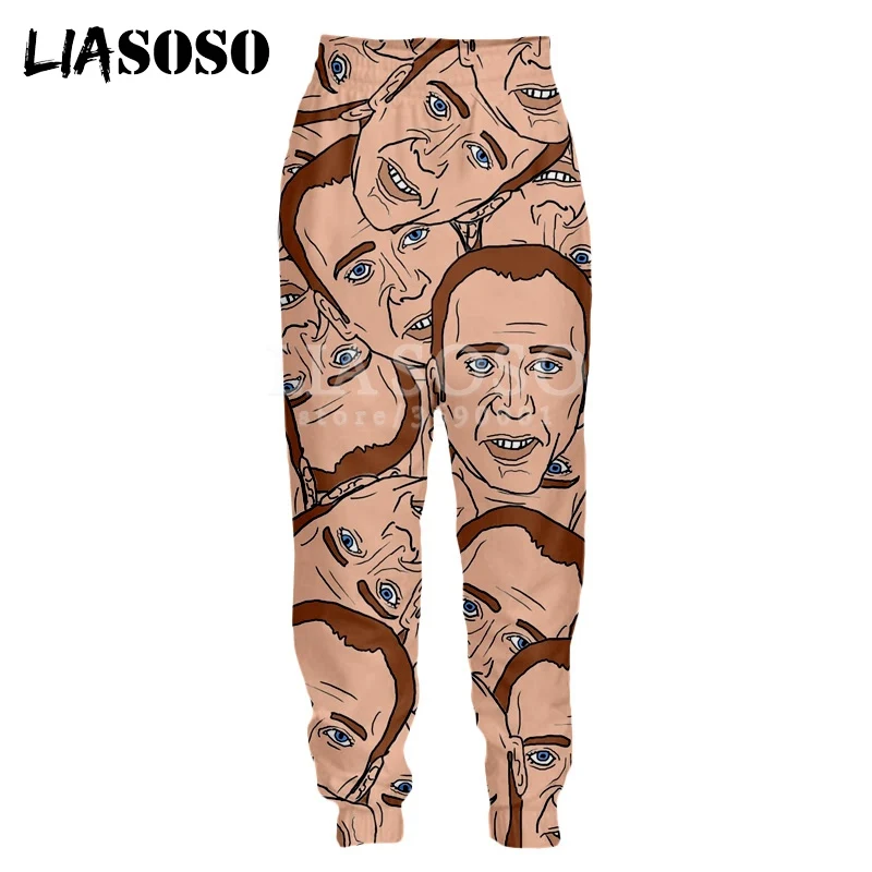 LIASOSO Nicolas Cage Crazy Funny Stare At You Face Sweatpants 3D Print Men Women Sweat Pants Jogging Funny Casual Hip Pop Pants business casual pants men