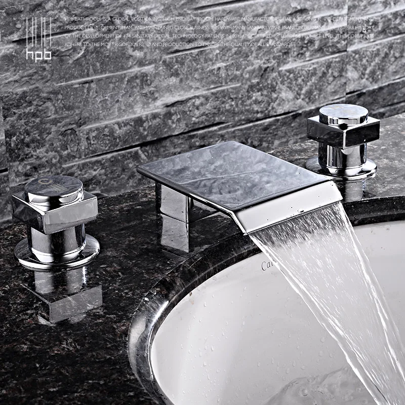

Full Copper European split double the waterfall three basin faucet hot and cold wash basin faucet