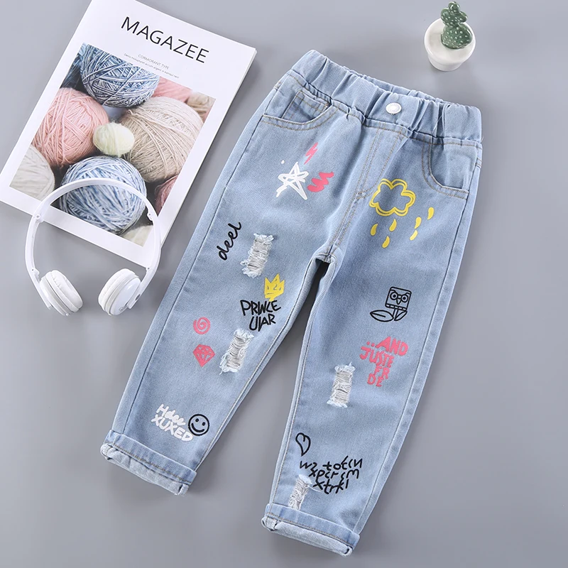 Рваные джинсы для девочек и мальчиков новинка 2019 Детские повседневные джинсовые