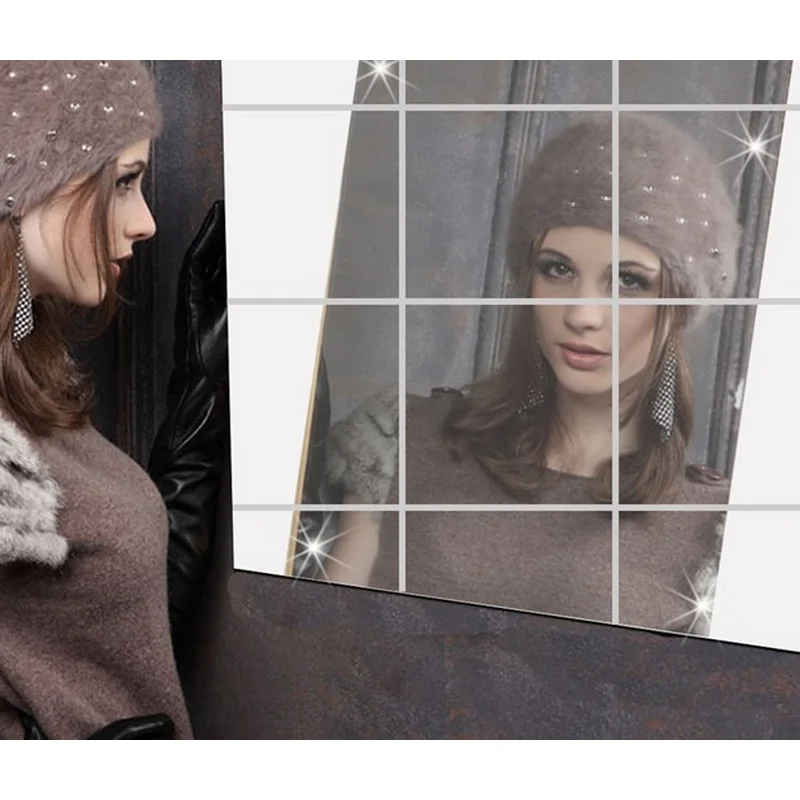 

Wall Mirror Tiles Wall Stickers 9Pcs Self-adhesive Mirror Tiles Acrylic Mirror Square Sticker Bathroom Decoration Mirror