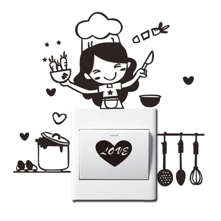 Kitchen Light Switch Wall Sticker Cute Wife's Cook Vinyl Wall Decal