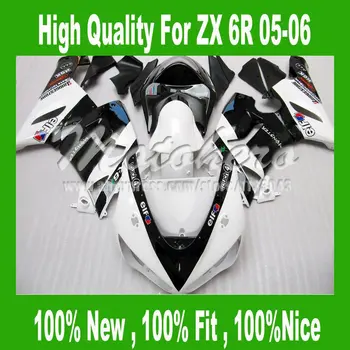 

ABSFree custom ZX6R fairing FOR KAWASAKI ZX 6R 05 06 636 2005 2006 ZX6R 636 05 06 fairing kits White black #I7C8