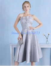 Elegante Trägerlose Reizvolle Abendkleider Tee Länge Graceful Appliques Abendkleid robe de soiree vestido de festa Abendkleid