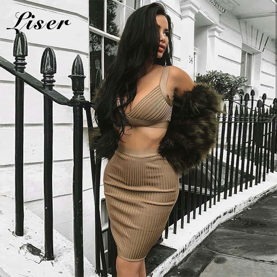 Женское платье без бретелек Liser летнее Бандажное в полоску из двух частей