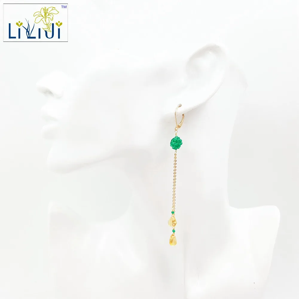 

Lii Ji Natural Green Onyx,Citrine Tear Drop 925 sterling silver Chain Drop Dangle Earrings