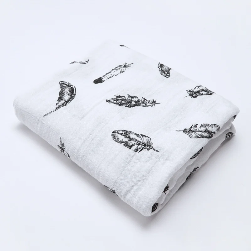 Muslinlife/ модное Хлопковое одеяло для пеленания, муслиновая пеленка для новорожденных, одеяло с мультяшным принтом, Хлопковое одеяло для малышей - Цвет: feather