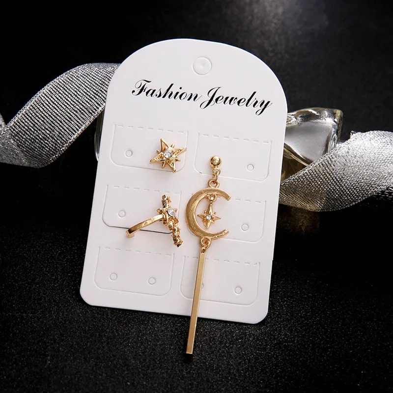 

3pcs/set Simple Style Trendy Gold Color Geometric Small Moon Earrings for Women Fashion Metal Personality Earrings Jewelry