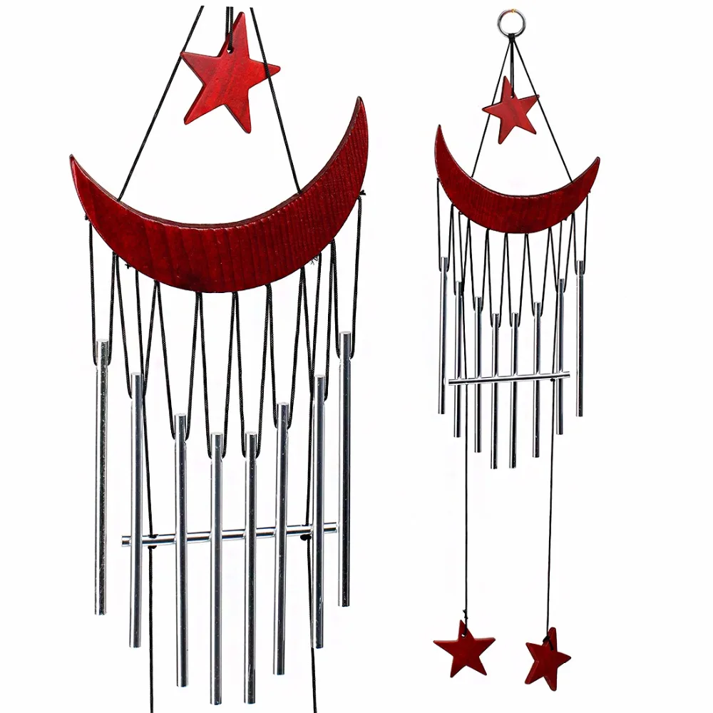 

New Arrival 9 Solid Tube Moon Star Wind chimes Yard Garden Outdoor Wood&Metal WindChime 58CM