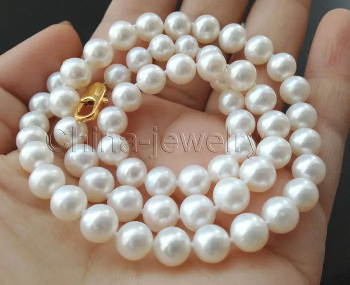 

FREE SHIPPING HOT sell new Style >>>> Beautiful AAA 17 " 8mm white round freshwater pearl necklace - GP clasp