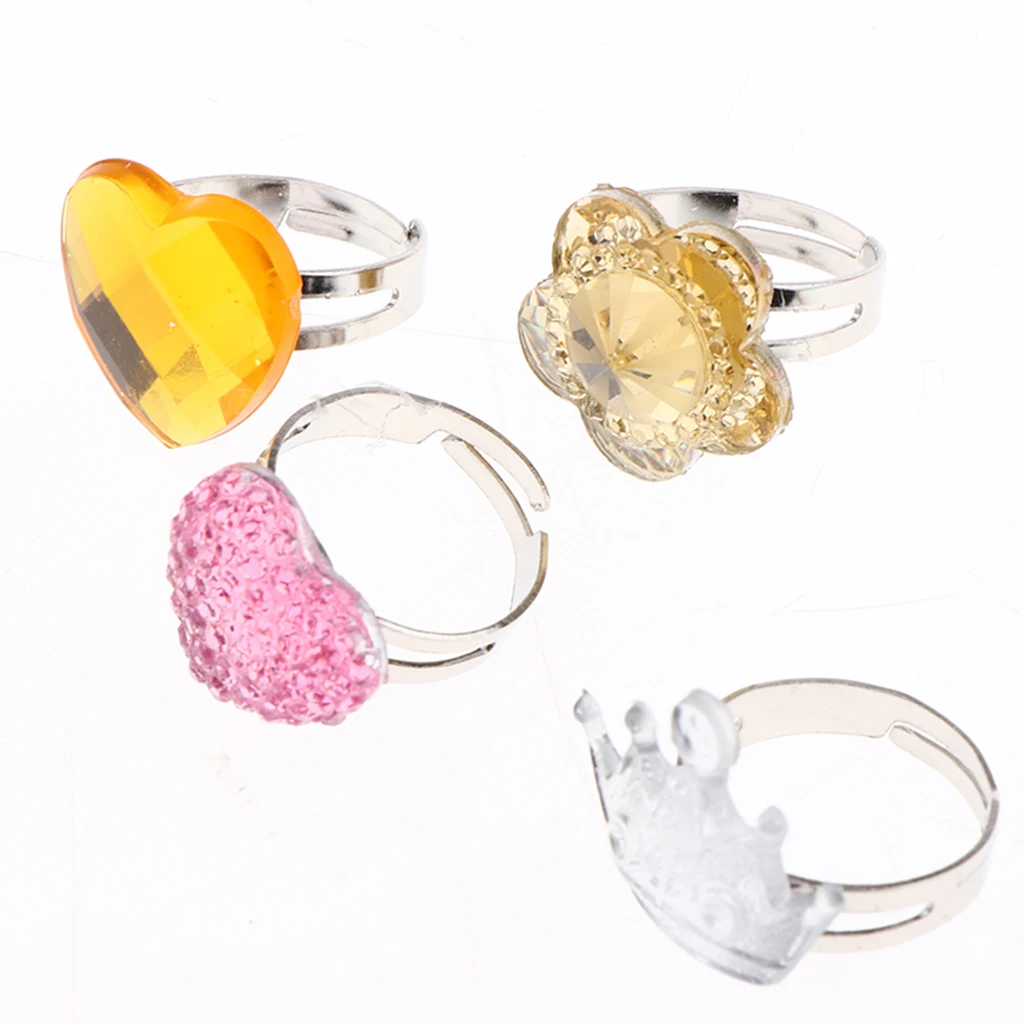10 Pieces Plastic Kids Rings, Assorted Glitter Rings, Kids Dress Up Costumes Beauty Fashion Rings, Pretend Play Toys