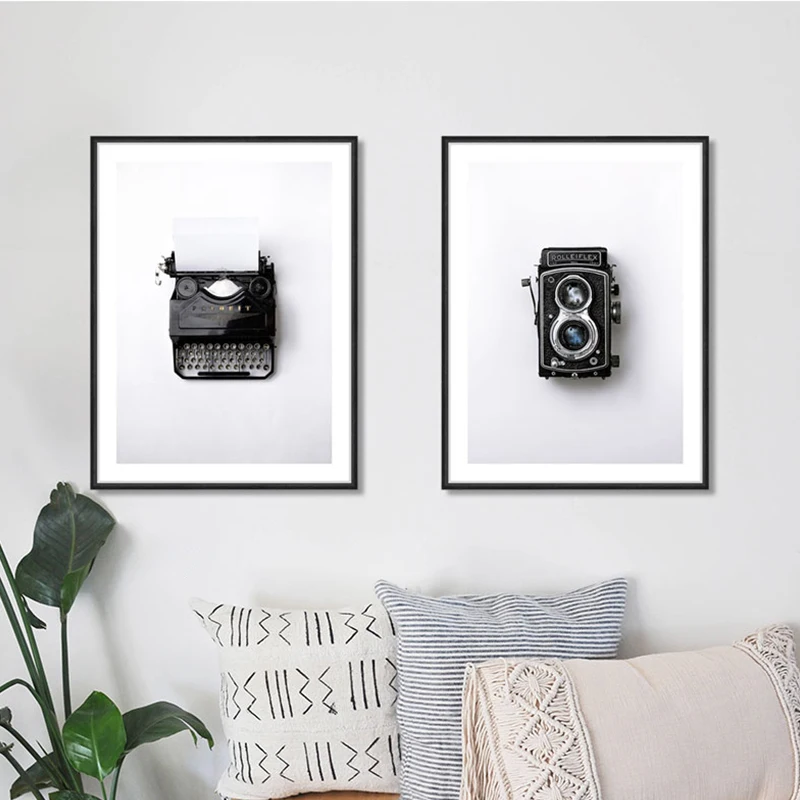 Retro Black And White Typewriter Camera Canvas Art Print Nordic Poster And Prints Painting Modern Home Decoration Wall Pictures