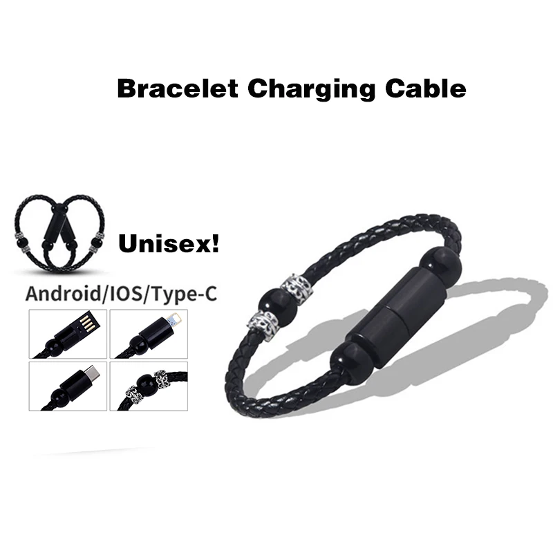 

Outdoor Portable Mini Leather Micro USB Bracelet Charger Data Charging Cable Sync Cord For iPhoneX 6s lighting Type-C Data Cable