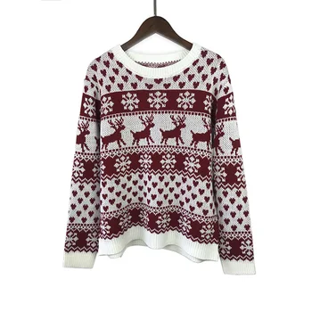 

2020 autumn and winter Christmas sweater female European and American long-sleeved head snowflake deer women pullovers 66673