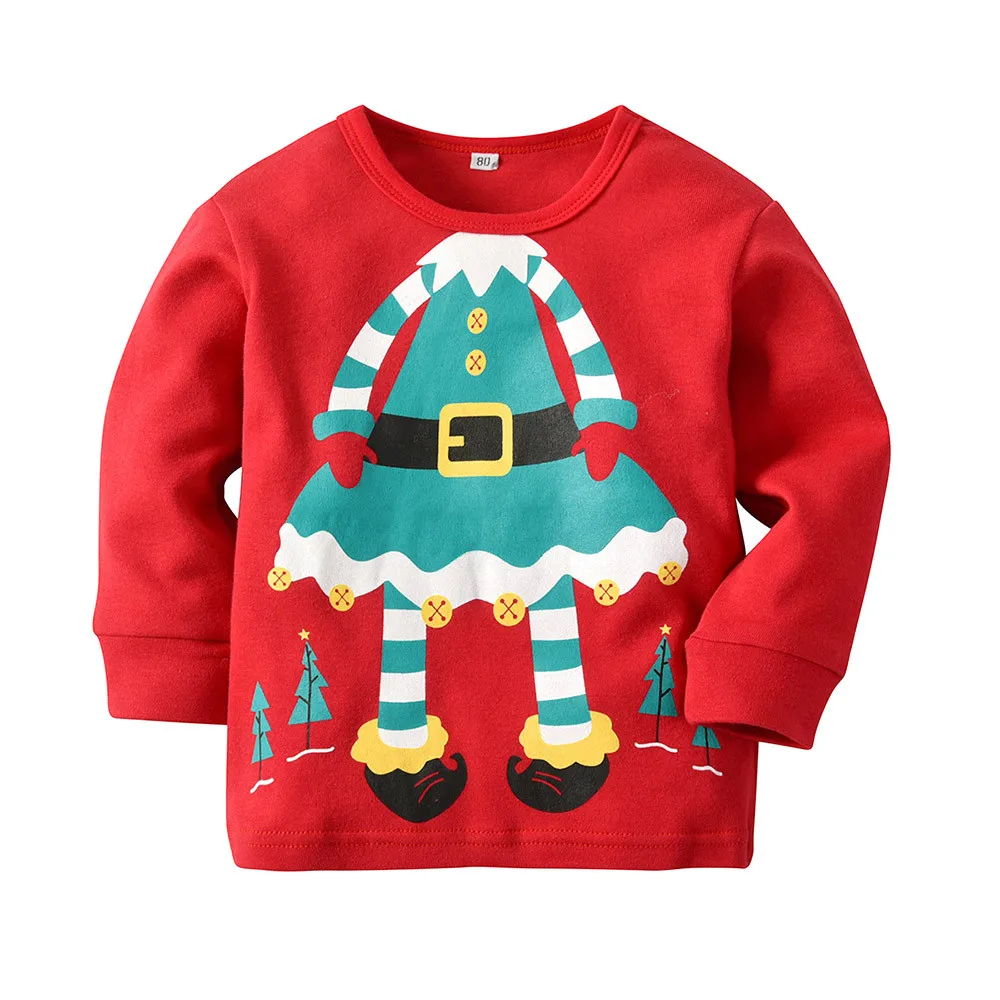 Рождественская одежда комплект одежды для маленьких девочек и мальчиков, топы штаны в полоску с длинными рукавами и рисунком из мультфильма комплекты детской одежды из 2 предметов