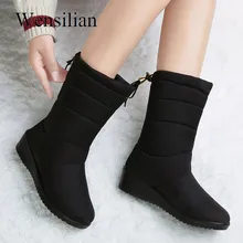 Snow Winter Boots Women Mid-Calf Boots Waterproof Round Toe bottines femme Insoles Ladies Shoes Woman Fringe Down Botas Mujer