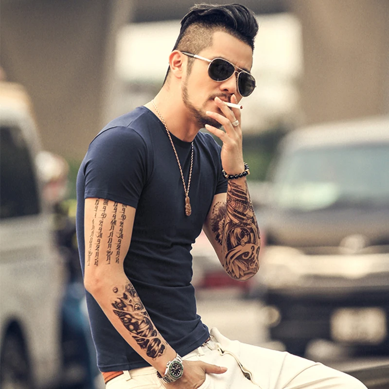 

men fitness t shirt lycra cotton regular short sleeve t-shirt basic o-nect brand design men clothing summer comfortable T567