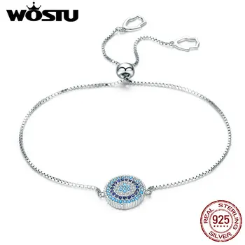 

BLACK FRIEDAY WOSTU New Luxury Real 925 Sterling Silver Blue Lucky Circle Chain Bracelet For Women Fashion Christmas Gift BKB005