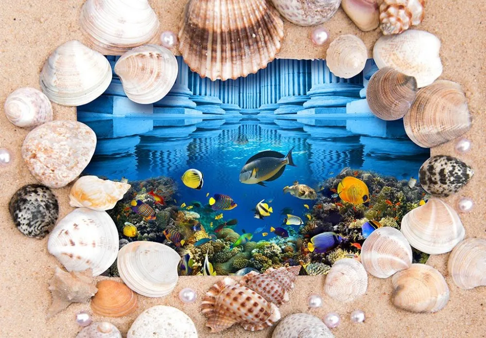 

customized 3d Shell Beach wallpaper 3d floor tiles for living room self-adhesive vinyl wallpaper 3d flooring waterproof