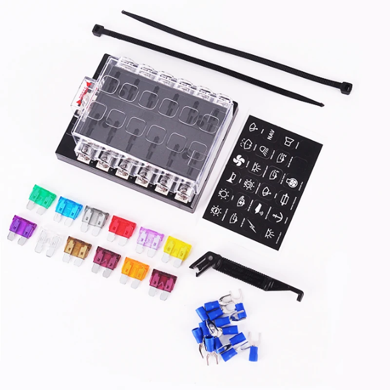 

Circuit Car Fuse Box 6/8/10/12 way with fuse +connecter+Sticker car fuse holder