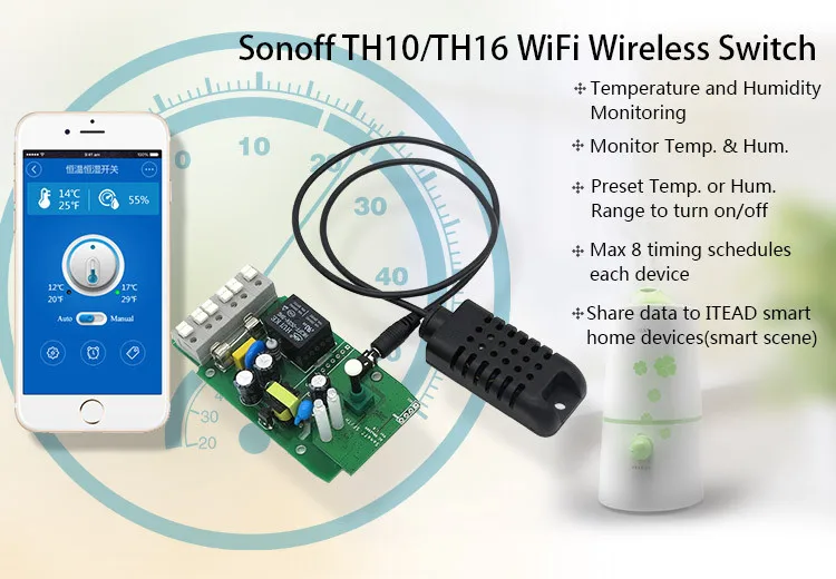 Sonoff TH 10A умный переключатель Wi-Fi для мониторинга температуры и влажности умный переключатель Умный домашний переключатель работает с Alexa Google Home