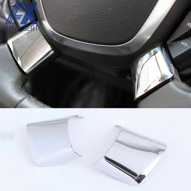 

AX CHROME STEERING WHEEL PANEL TRIM COVER FOR FORD ESCAPE KUGA 2013 2014 2015 2016 BADGE OVERLAY LID INSERT GARNISH MOLDING 2PC