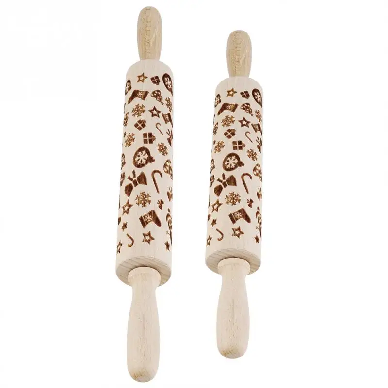 5*43cm/5*35cm Wooden Embossed Rolling Pin Christmas Gift Baking Cookies