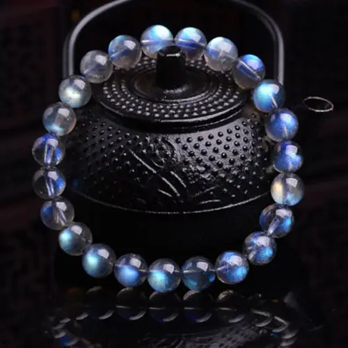

AAAA 10 mm Natural Moonstone Blue Light Crystal Beads Bracelet