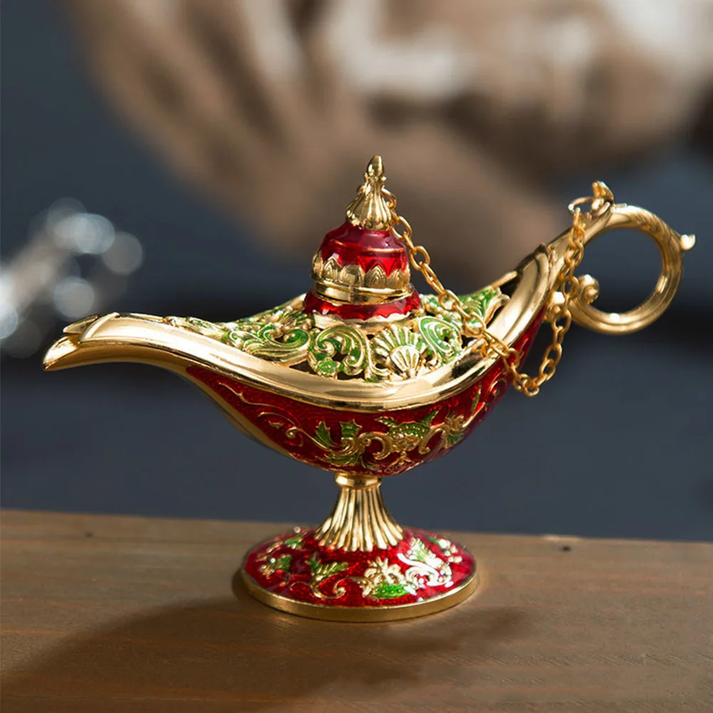 

Tea Pot Traditional Gift Arts Vintage Oil Decor Home Crafts Ornaments Zinc Alloy Carved Aladdin Lamp Incense Burner Retro
